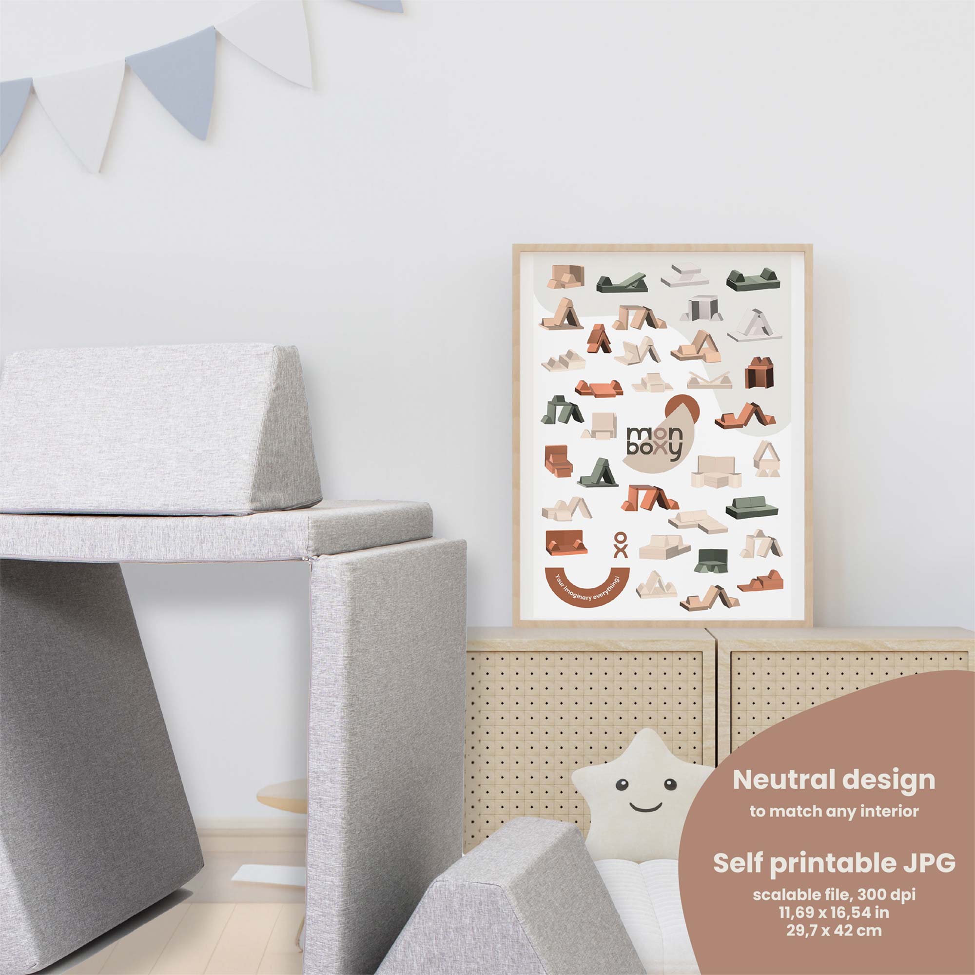 Poster hanging on a wall with soft play mattress set build ideas for play couch