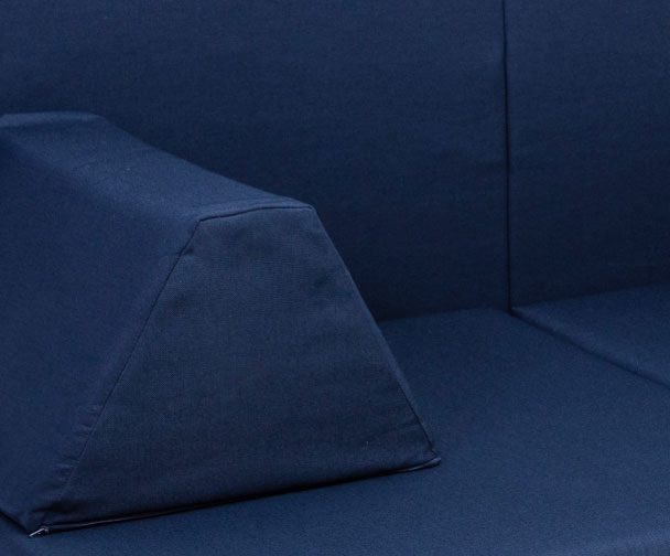 Closeup of a navy blue Monboxy play sofa set
