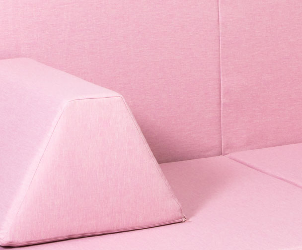 Closeup of a pink Monboxy play sofa set